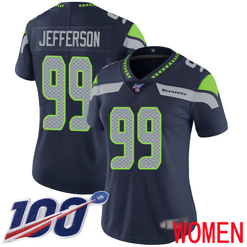 Seattle Seahawks Limited Navy Blue Women Quinton Jefferson Home Jersey NFL Football #99 100th Season Vapor Untouchable